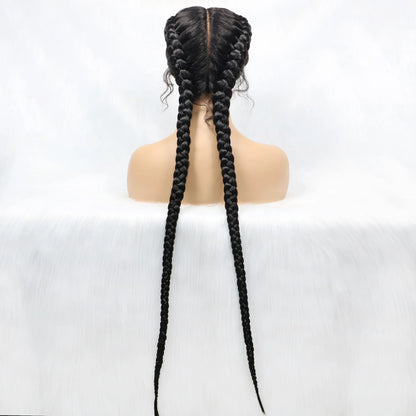 Braids SENSE Synthetic Cornrow Braided Wigs Natural Black Braided Lace Front Wig Double Dutch Braids 100% Hand Made with Baby Hairs for Women
