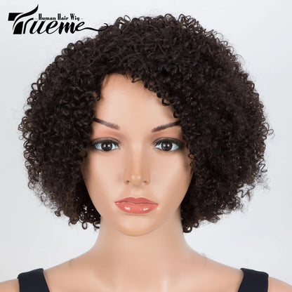 Short SENSE Trueme 180% Short Kinky Curly Bob Human Hair Wigs For Women Brazilan Black Ombre Highlight Brown Curly Human Hair Wig With Bangs