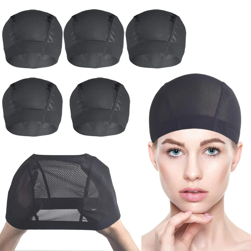 ACCESSORIES 6 Pcs Wig Cap For Wig Making Elastic Dome Mesh Wig Cap Women's Front Lace Wig Black