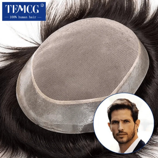 MEN'S SENSE BEAUTY  Fine Mono With Soft Pu Toupee Men Wig 100%  Human Hair Breathable Male Hair Prosthesis Capillary Male Wig Exhuast Systems