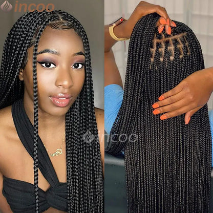 Braids SENSE 36" Full Lace Braided Wigs Synthetic Box Braids Lace Front Wigs Knotless Braided Wigs Black Small Box Square Hair Wigs African