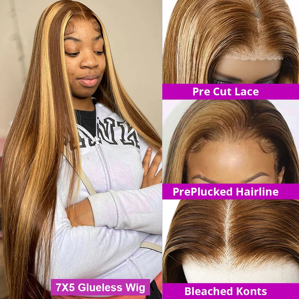 Lace wigs 40 Inch Highlight Ombre 13x4 Glueless Lace Front Human Hair Wigs Honey Blonde Colored Bone Straight Lace Frontal Wigs For Women