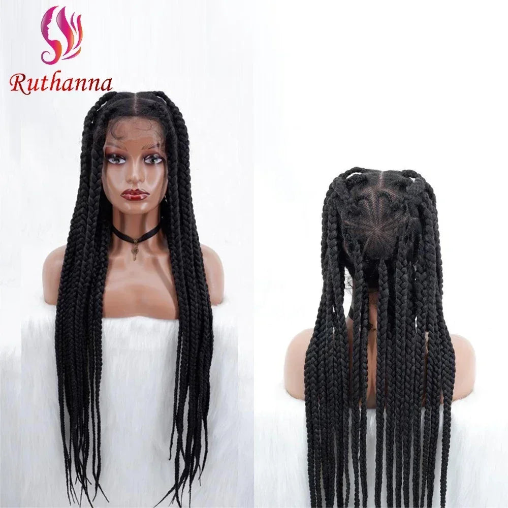 Lace wigs Full Lace 36 Inch New Afro Lace Braided Synthetic Wig With Large Plaid Wig For Women 100% Handmade Weaving Baby Hair Braided Wig