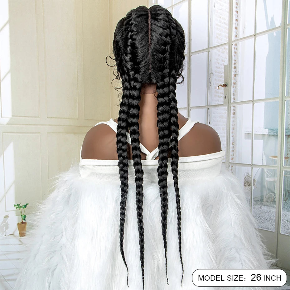 Braids SENSE 26 Inches Short Box Braids Lace Frontal Wig African Synthetic 4 Braid Wig with Baby Hair for Afro France Women Box Braid Wig