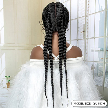 Braids SENSE 26 Inches Short Box Braids Lace Frontal Wig African Synthetic 4 Braid Wig with Baby Hair for Afro France Women Box Braid Wig