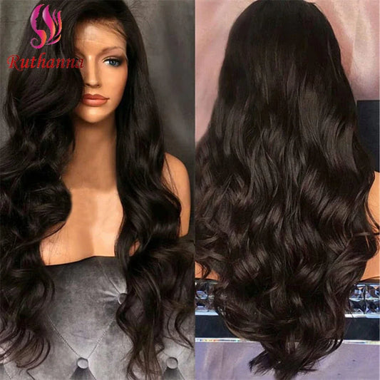 Lace wigs Middle Part Body Wave 13x4 Lace Front Synthetic Long Curly Wig For Women 26 Inch Natural Black 100% Hand Weaving Wig Daily Use