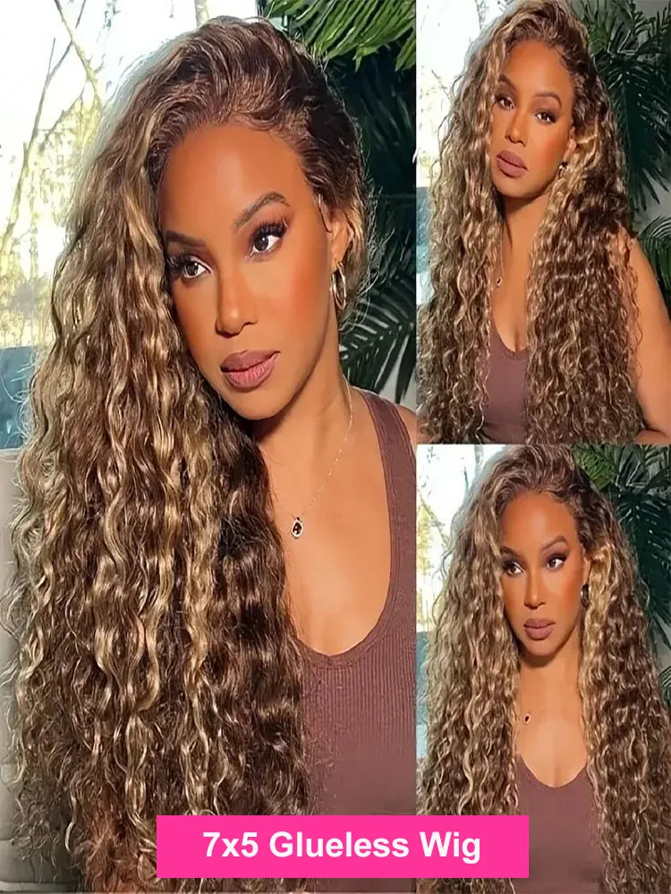 Lace wigs Deep Wave Wig Human Hair Glueless Wig 180 Density Human Hair Ready To Wear Highlight Wig Human Hair Curly Lace Front Human Hair