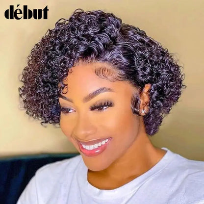 Short SENSE Short Bob Wig Pixie Cut Wig Curly Human Hair Wigs For Women 13x1 Lace Front Transparent Deep Wave Lace Wig Preplucked Hairline