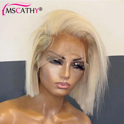 Short SENSE 613 Blonde Lace Front Wigs For Women Short Bob Brazilian Human Hair Wig Brown Roots HD Transparent Lace Frontal Wigs Preplucked