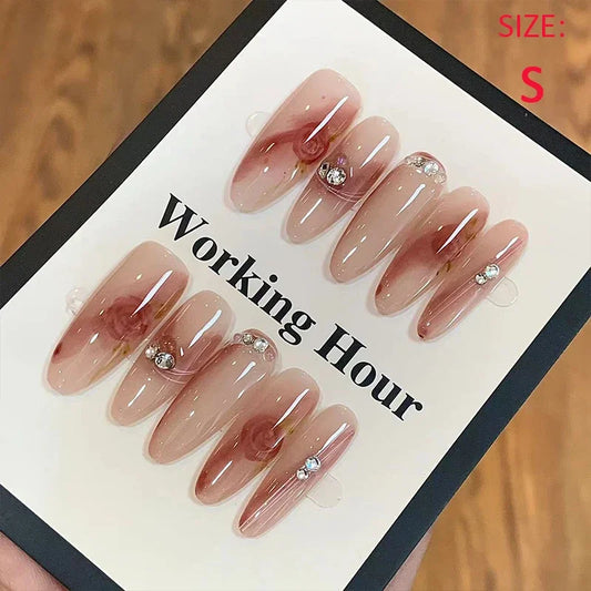 10pcs SIZE S Handmade Press On Nails Long Fake Nails French Almond False Nails with Glue Detachable Full Cover Acyrlic Nail Tips