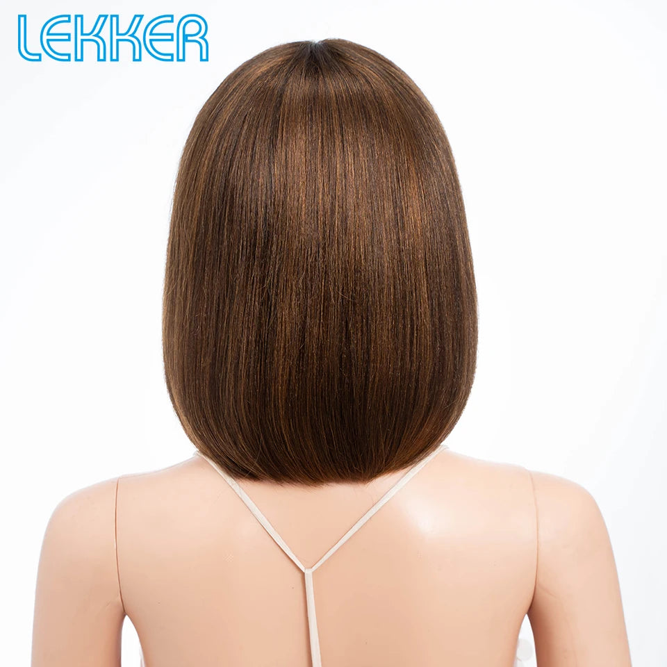 Short SENSE Lekker Ready Wear Ombre Brown Short Straight Bob Human Hair Wigs With Bangs For Women Brazilian Remy Hair Colored Glueless Wigs