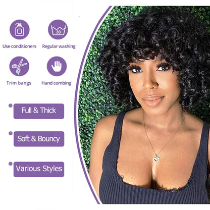 Short SENSE Egg Curls Bob Wig with Bangs Brazilian Virgin Human Hair Short Rose Curly Wig For Women Glueless Bouncy Curly Human Hair Wigs