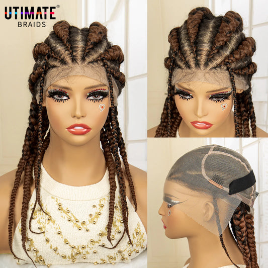 Braids SENSE 1B/30 Color Full Lace Synthetic Cornrow Braided Wigs with Baby Hair for Black Women Lace Frontal Twist Box Braiding Wig