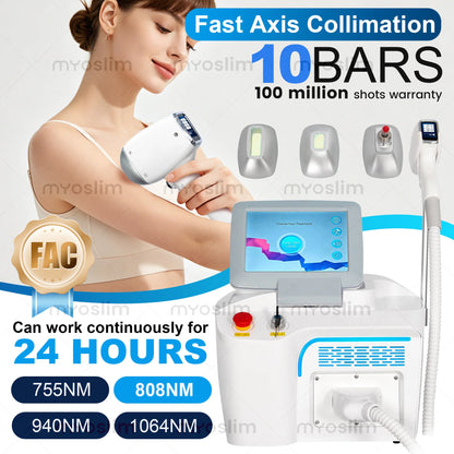 Professional Portable Salon Painless Diode Laser Hair Removal Machine 808nm 1064nm 755nm Triple Wavelength for Business