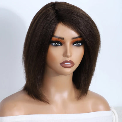 Short SENSE Lekker Short Kinky Straight Bob Glueless Ready to Wear Human Hair Wigs For Women Brazilian Remy Hair Natural Brown 12" Bob Wigs