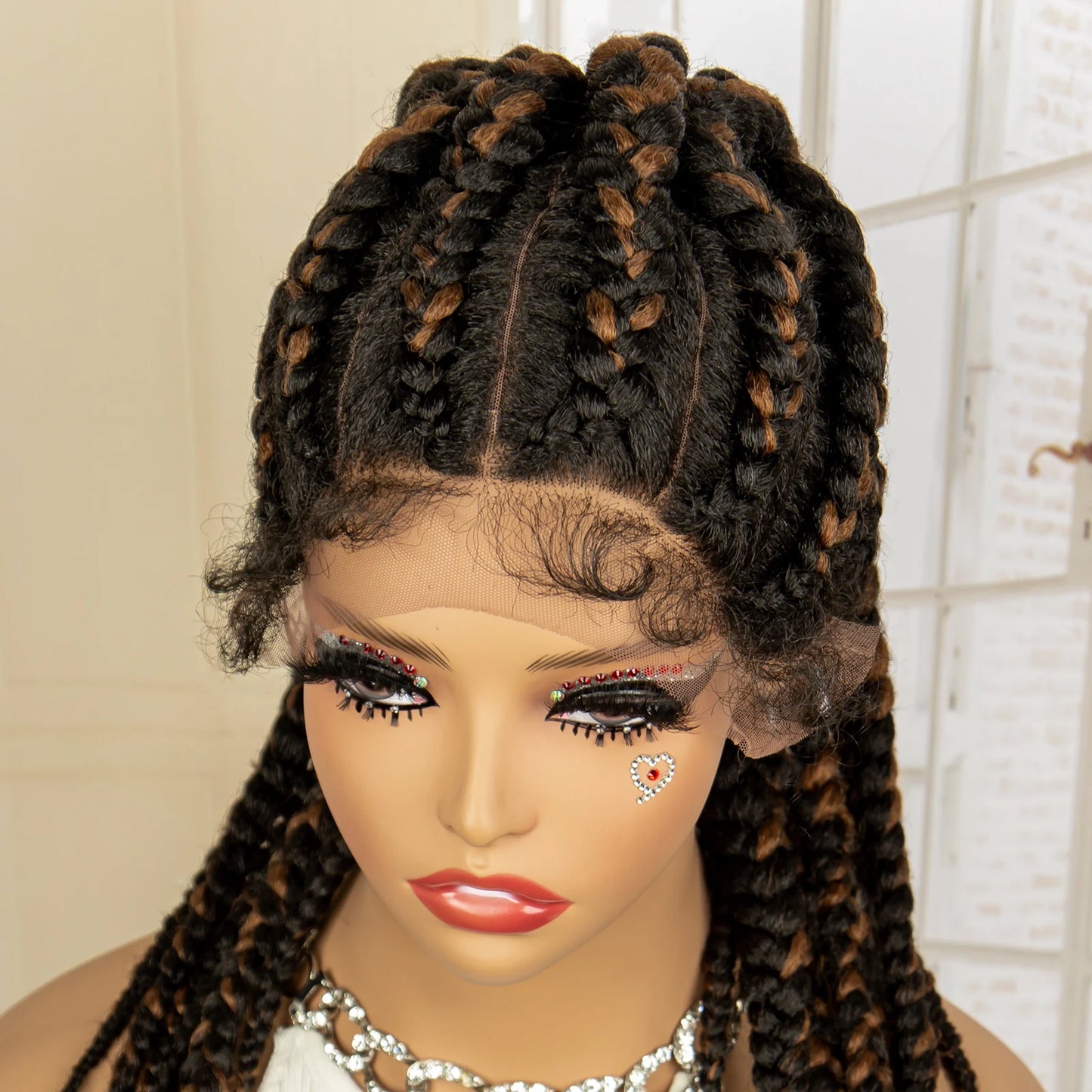 Braids SENSE Synthetic Ponytail Braided Wigs Lace Frontal 24 Inches African Knotless Twist Braids Wig for Black Women with Baby Hair