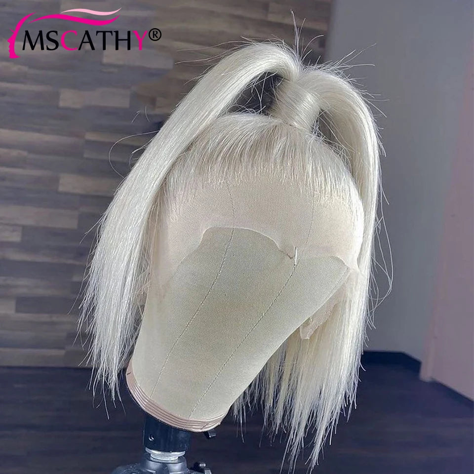 Short SENSE 60 Platinum Colored Lace Front Wig White Blonde Straight Short Bob Human Hair Wigs HD Transparent Lace Frontal Wig Preplucked