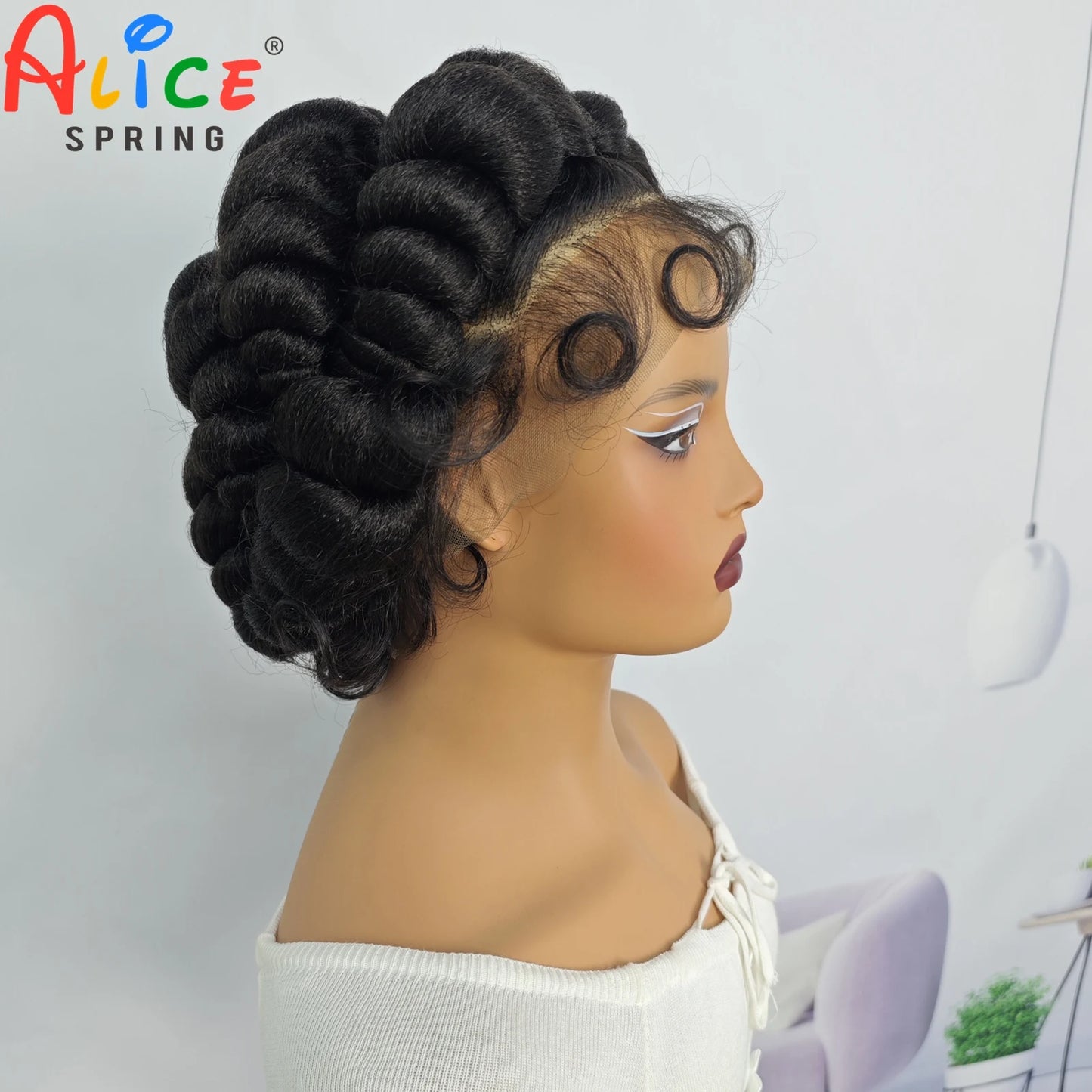 Braids SENSE Natural Color 6Inch Transparent Full Lace Braided Wigs Short Cute Handmade Bantu Synthetic Braided Lace Wigs Knotless Braids Wig