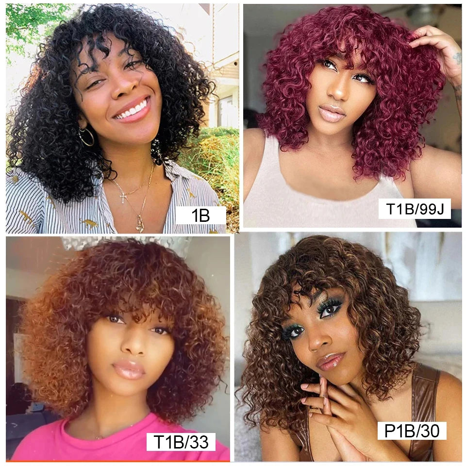 Short SENSE Black Pearl Jerry Curly Wig With Bangs Human Hair Glueless Wigs Short Pixie Bob Cut Human Hair Wigs With Bangs Highlight Bob Wig