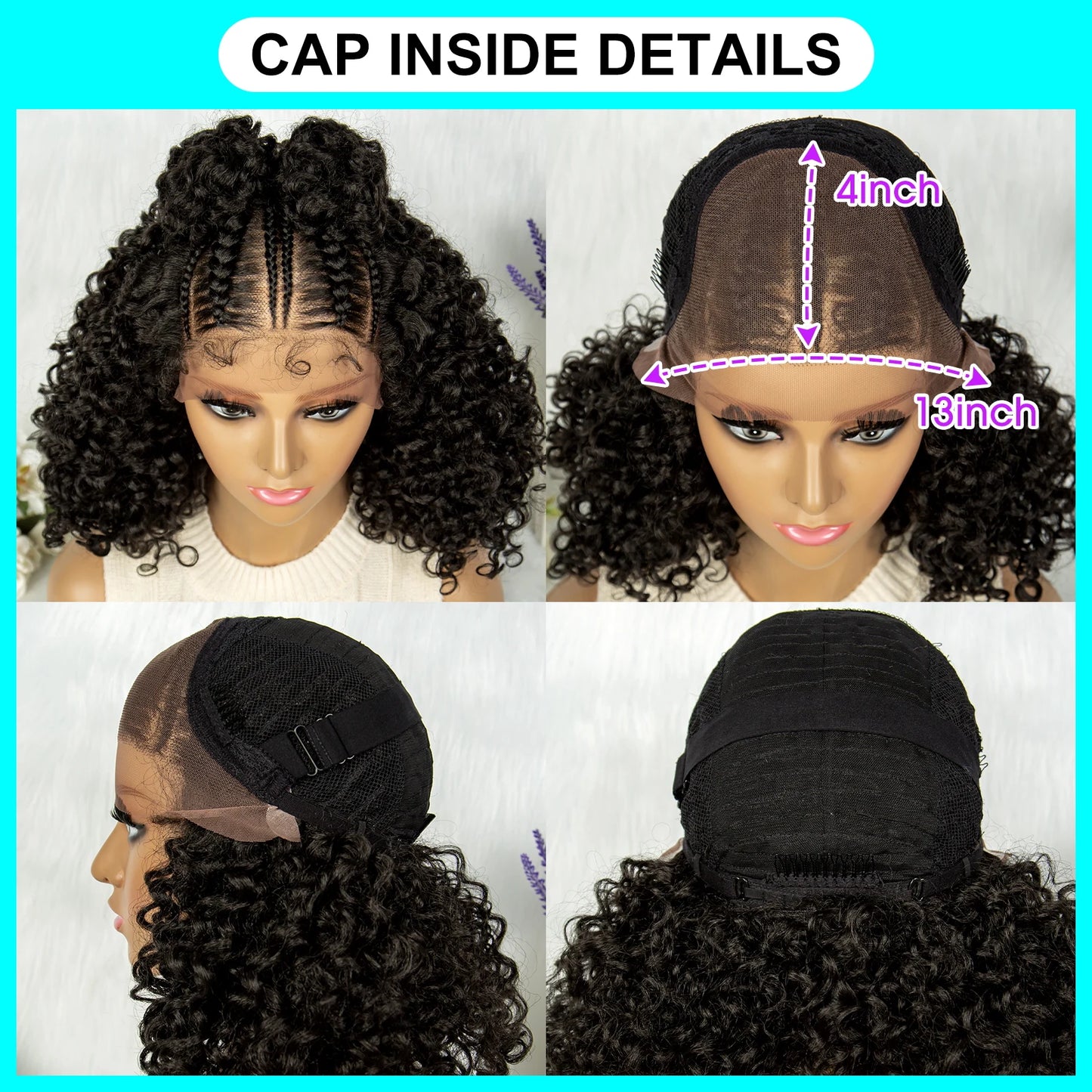 Braids SENSE Kima Frontal Cornrow Twisted 16 inches Curly Bob 13*4 Synthetic Lace Front Wig Top Knot Braided Ribbon Bun Braided Wigs