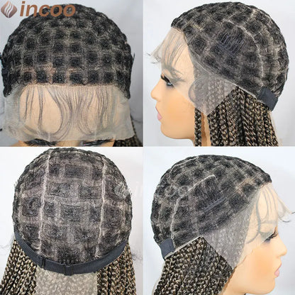 Braids SENSE 36" Full Lace Braided Wigs Synthetic Box Braids Lace Front Wigs Knotless Braided Wigs Black Small Box Square Hair Wigs African