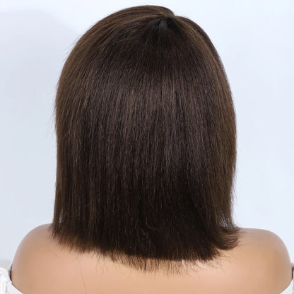 Short SENSE Lekker Short Kinky Straight Bob Glueless Ready to Wear Human Hair Wigs For Women Brazilian Remy Hair Natural Brown 12" Bob Wigs