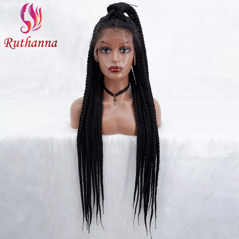 Lace wigs Full Lace 36 Inch New Afro Lace Braided Synthetic Wig With Large Plaid Wig For Women 100% Handmade Weaving Baby Hair Braided Wig