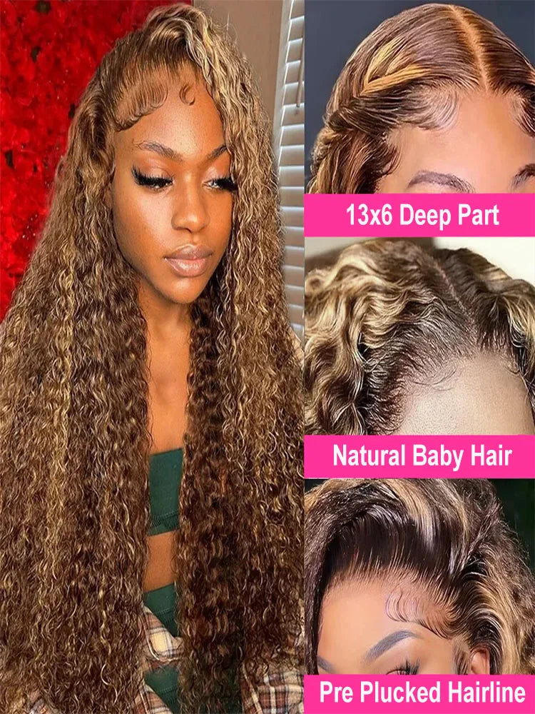 Lace wigs Deep Wave Wig Human Hair Glueless Wig 180 Density Human Hair Ready To Wear Highlight Wig Human Hair Curly Lace Front Human Hair