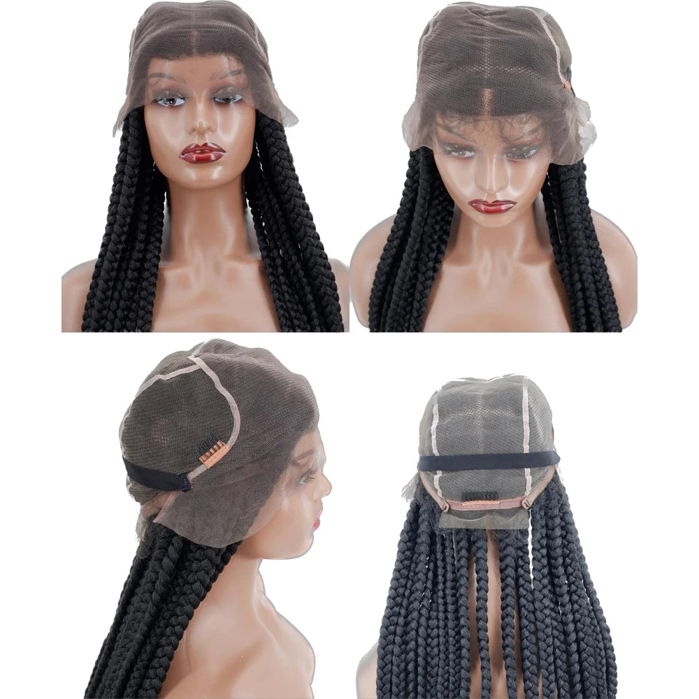 Lace wigs Full Lace 36 Inch New Afro Lace Braided Synthetic Wig With Large Plaid Wig For Women 100% Handmade Weaving Baby Hair Braided Wig