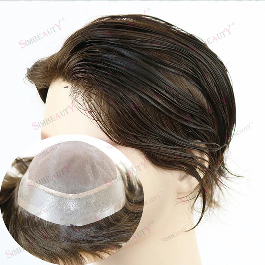 MEN'S SENSE BEAUTY Durable Men Wig Human Hair Toupee Mono Lace Top With Skin Pu Base Hairpieces Male Hair Prosthesis Straight Replacement System