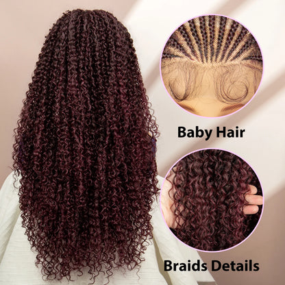 Braids SENSE 26 Inches Synthetic Lace Front Curly Braided Wigs Cornrow Braided Wig with Baby Hair Boho Braids Burgundy Braiding