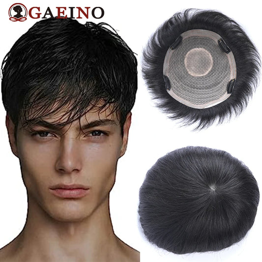 MEN'S SENSE BEAUTY Human Hair Toupee With Clip Natural Black Remy Hairpiece Machine Made Hair Wig Clip In Topper Hair Replacement System For Man