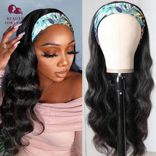 Lace wigs Clearance Sale Headband Wigs Human Hair With Headband Scarf 180% Brazilian Body Wave Human Hair Wig Without Glue