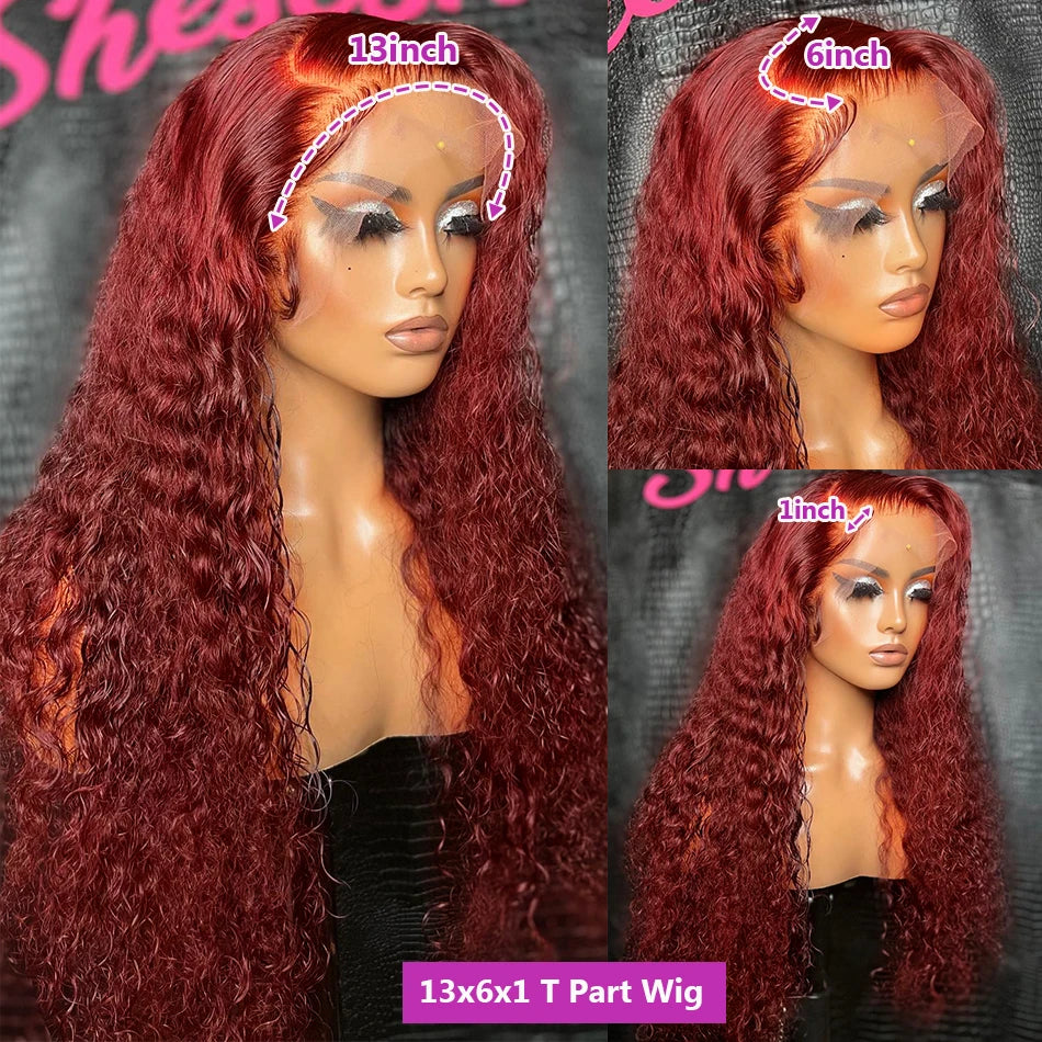 Lace wigs 13x4 Deep Wave Lace Frontal Wig Human Hair Transparent 99J Burgundy Full Lace Front Wigs Red Colored HD Curly Human Hair Wigs