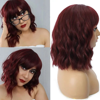 Lace wigs 12 Inches Loose Weave Wigs with Bangs Short Bob Wig for Women Body Wave Wigs for Cosplay Heat Resistant Wig