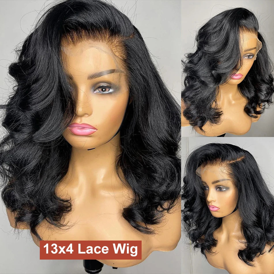 Short SENSE Brazilian Body Wave Short Bob Wigs 13x4 Transparent Lace Front Wig Human Hair Wigs Loose Body Wave Wig For Black Women 180%