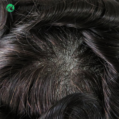 MEN'S SENSE BEAUTY OS25 - Thin Skin Toupee Indian Hair Wigs for Man Hair Density 100% 110% 130% 1/8" V Loop Front and Knot Hair Prosthesis System