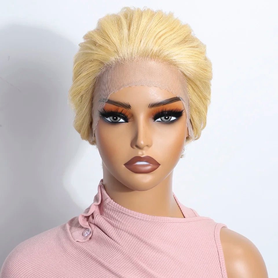 Short SENSE Lekker 613 Blonde Short Pixie Cut Bob 13x6X1 Lace Front Human Hair Wigs For Women Brazilian Remy Hair Classic Slicked Back Wigs