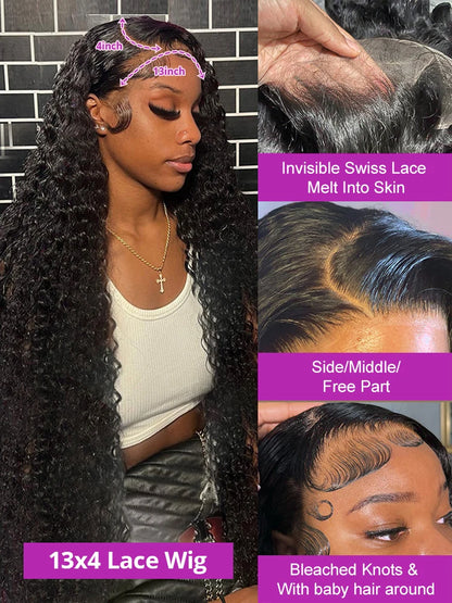 Lace wigs High Density 250% 40 42 Inch Deep Wave Curly Lace Frontal Wig Transparent 13x4 13x6 HD Lace Frontal Human Hair Wigs For Women