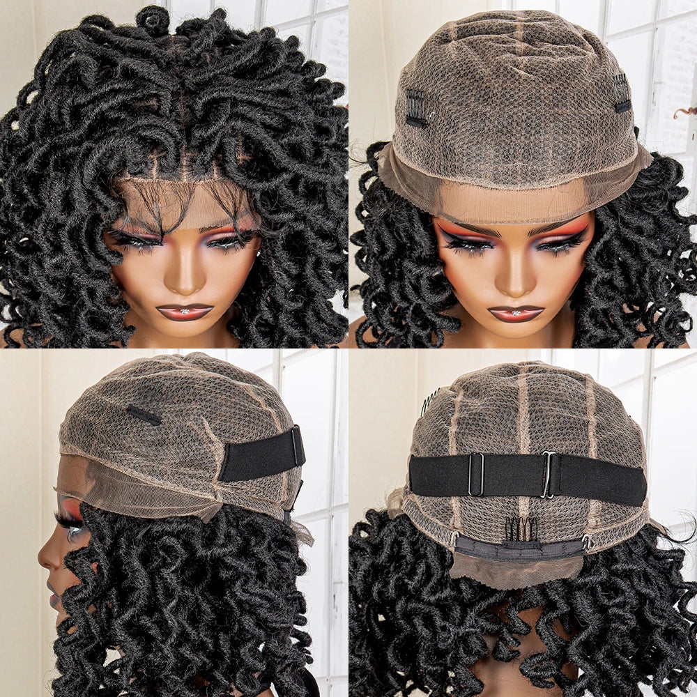 Braids SENSE 18 Inches Synthetic Full Lace Wig Short Bob Curly Wave Box Braided Wigs for African Women Heat Resistant Braiding Hair Wigs