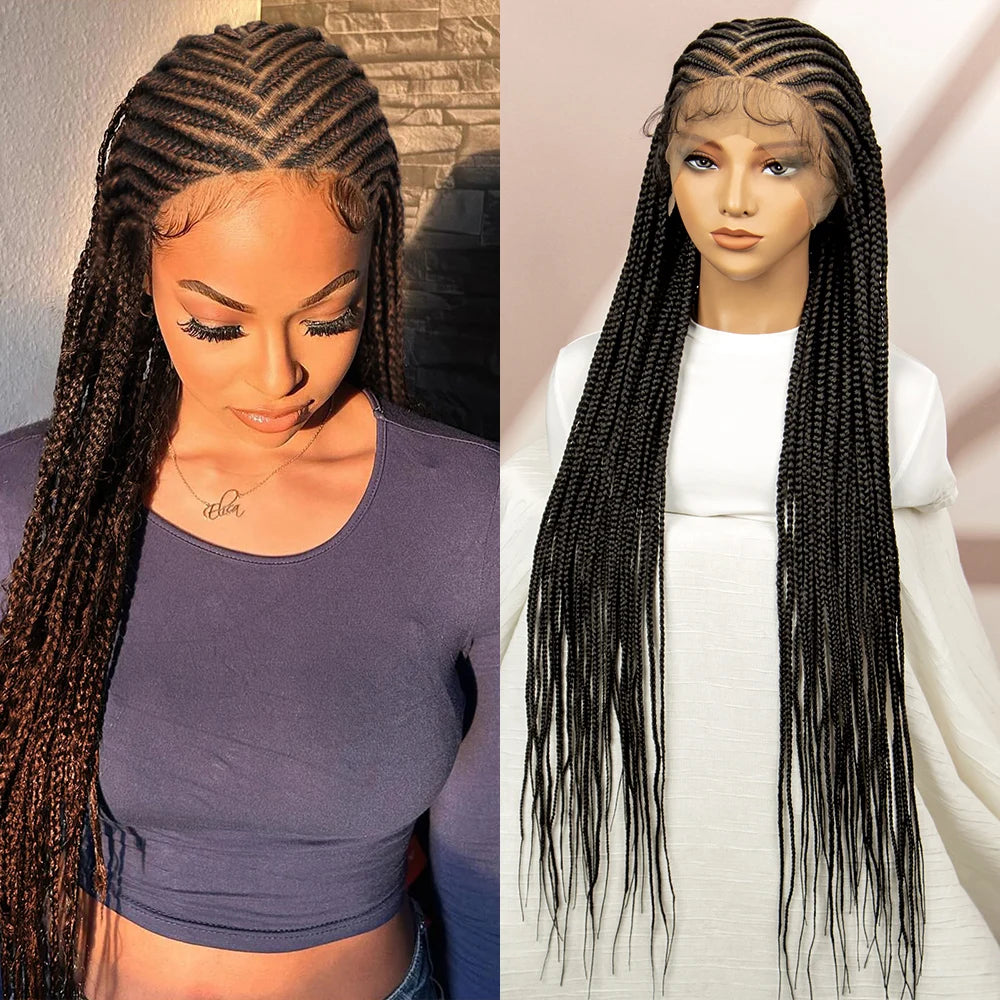 Braids SENSE Full Lace Synthetic Braided Wigs Lace Frontal Box Braids Wigs with Baby Hair 36 Inches for Black Women Daily Use Natural Look