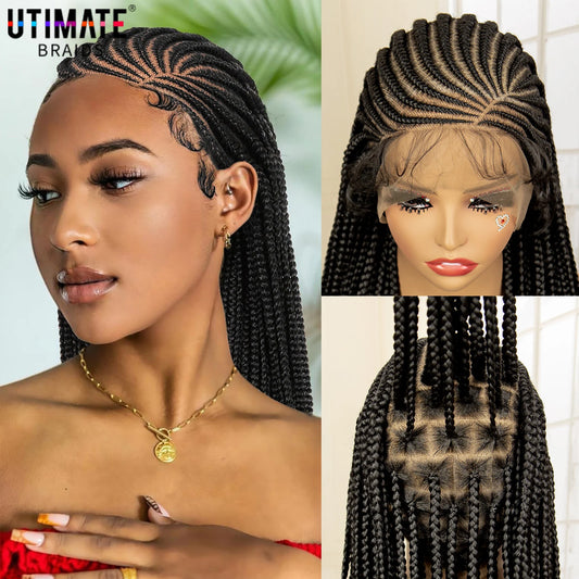 Braids SENSE Full Lace Cornrow Braided Wigs for Black Women Handmade Synthetic Long Box Braided Wig with Baby Hair Lace Front Braids Wigs