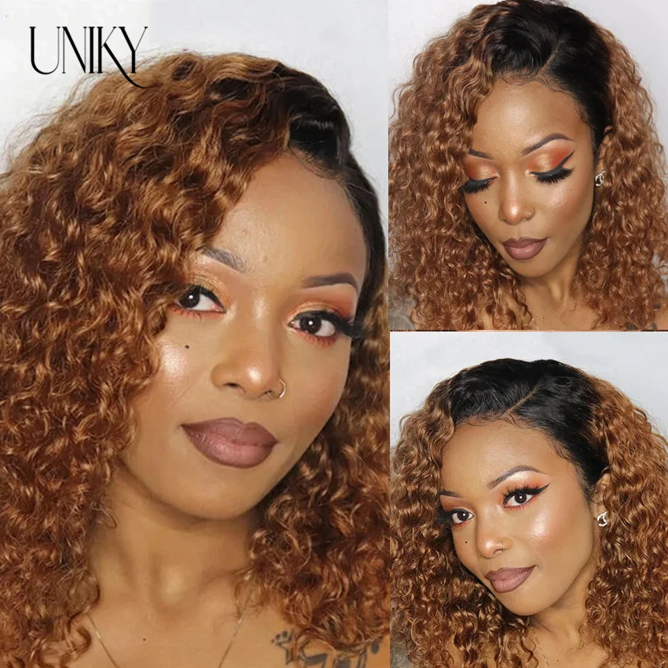 Short SENSE 13x4 Lace Frontal Human Hair Wigs Deep Curly Short Curly Bob Wig for Black Women Brown Blonde Highlight Wig Human Hair Full Wig