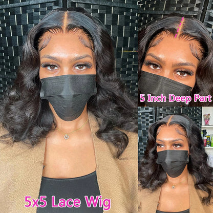 Short SENSE Body Wave Bob Wig 13x6 Transparent Lace Frontal Wig Brazilian Human Hair Wigs Virgin Remy Hair13x4 Lace Closure Wig 180% Density