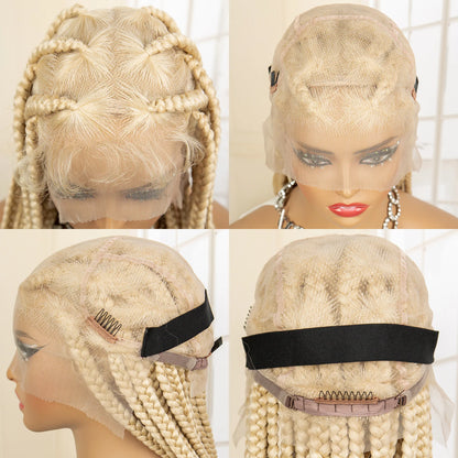 Braids SENSE Synthetic Full Lace 613# Blonde Braided Wigs for Black Women Knotless Box Braiding Wig Twist Cornrow Braids Wig with Baby Hair