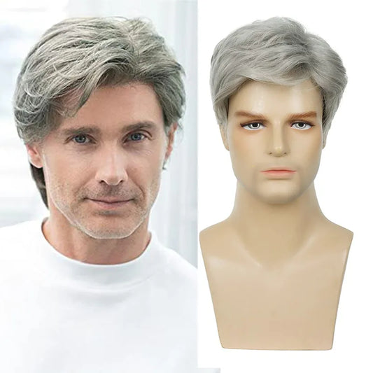 MEN'S SENSE BEAUTY Sylhair Men Wigs Short Silver Gray Wig Male Guy Short Layered Cosplay Costume Party Synthetic Heat Resistant Natural Hair