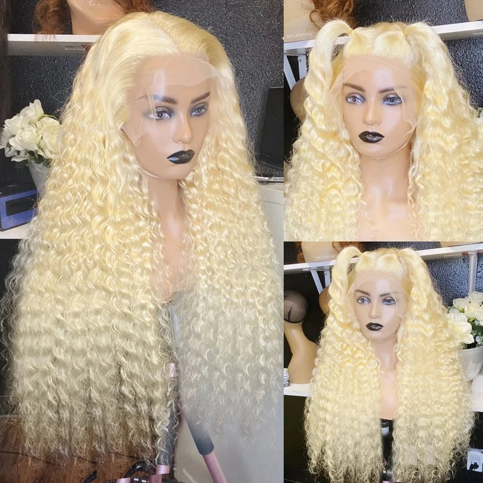 Lace wigs Lace wigs 613 Malaysian Curly Human Hair Weave Bundle 28 inch Remy Deep Wave Platinum Blonde Hair 1 3 4 Bundle Deals Free Shipping