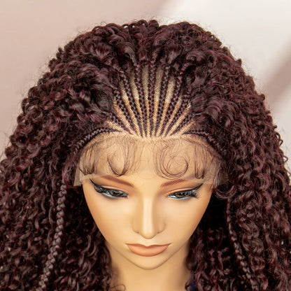 Braids SENSE 26 Inches Synthetic Lace Front Curly Braided Wigs Cornrow Braided Wig with Baby Hair Boho Braids Burgundy Braiding