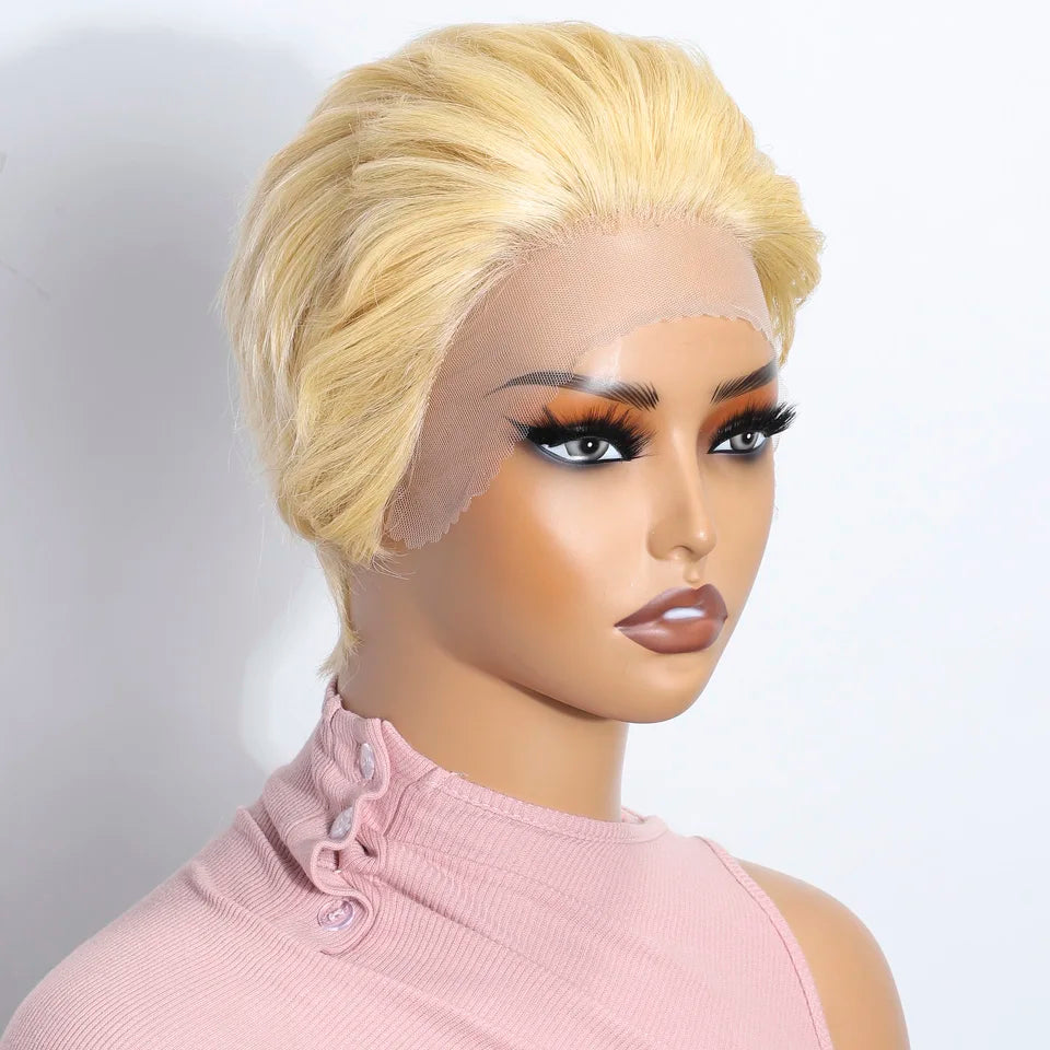 Short SENSE Lekker 613 Blonde Short Pixie Cut Bob 13x6X1 Lace Front Human Hair Wigs For Women Brazilian Remy Hair Classic Slicked Back Wigs