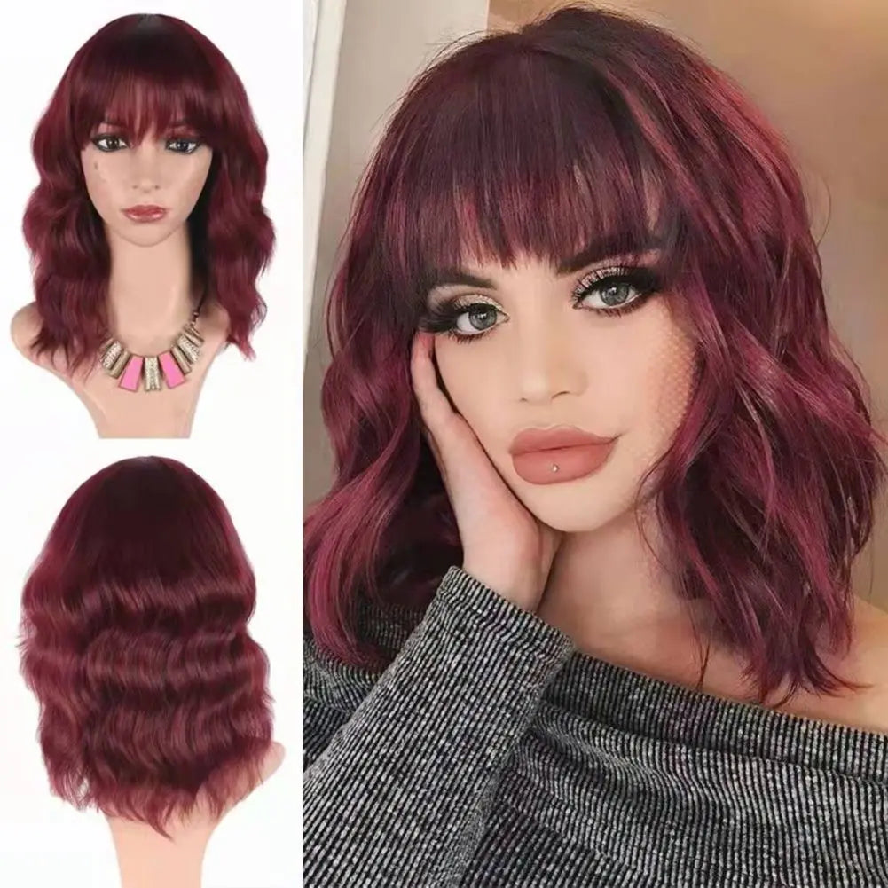 Lace wigs 12 Inches Loose Weave Wigs with Bangs Short Bob Wig for Women Body Wave Wigs for Cosplay Heat Resistant Wig